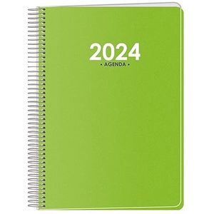 Dohe - Agenda 2024 - Dagbladzijde - Afmetingen: 15 x 21 cm (A5) - 336 pagina's - Spiraalbinding - Harde kunststof deksel - Groen - Model Metropoli