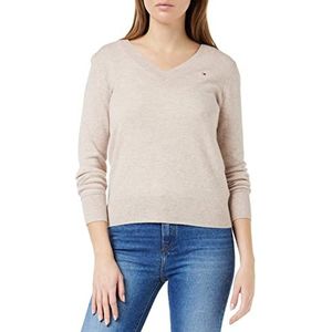 Tommy Hilfiger Wool Cashmere V-NK Sweater Dames Pullover White Dove Heather, XXL, White Dove Heather