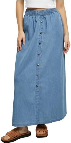 Urban Classics Denim lange damesrok, verkrijgbaar in hemelsblauw, maten XS tot 5XL, hemelsblauw, 4XL, Verwassen hemelsblauw