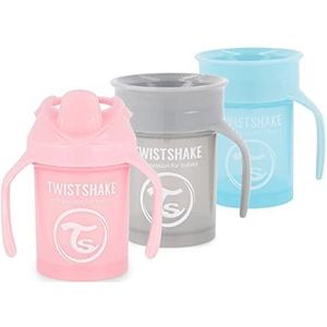 Twistshake Pebe drinkbeker set - 3-delig | 2 kopjes 360-1 mini-mok | lekvrije beker voor peuters | trainingsbeker voor kinderen | BPA-vrij | 4 m | roze blauw