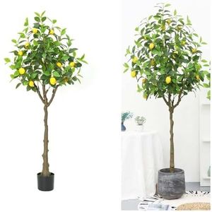 Zstar Grand citronnier artificiel en pot de 150 cm - Décoration de salon - Plante en pot pour chambre à coucher, balcon - Décoration intérieure