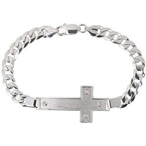 AKA Gioielli® - Herenarmband met gesatineerd kruis, van fijn 925 sterling zilver, gerhodineerd, pantserketting, 7,6 mm, lengte: 22 cm, 22 cm, sterling zilver, Sterling zilver