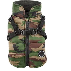 Puppia Hoogwaardige jas voor kleine en middelgrote honden, waterdicht en met fleece gevoerd voor aangename warmte, hondenjas met harnas, camouflage L