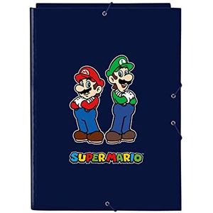 SUPER MARIO BROS Ordner Folio met 3 kleppen, ideaal voor kinderen van verschillende leeftijden, comfortabel en veelzijdig, kwaliteit en sterkte, marineblauw 26 x 36,5 cm, marineblauw, Estándar, casual, Navy Blauw, casual