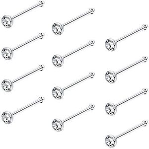 Sllaiss 12 stuks 316L roestvrijstalen neuspiercing met Oostenrijkse kristal voor dames, 1,5 mm, 20 g, roestvrij staal, kristal, kristal, Lak Roestvrij staal kristal, Kristal