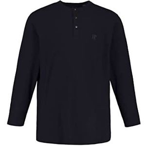 JP 1880 Menswear 702555 Henley shirt met lange mouwen met knoopsluiting, ronde hals, 702555, Donkermarineblauw