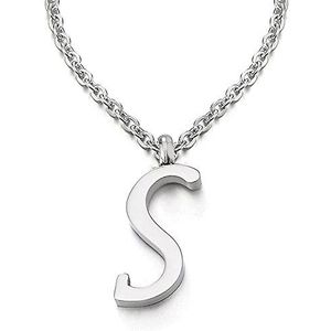 Initiële naam alfabetische letter S hanger – halsketting voor dames en heren – staal – kleur zilver – 50 cm touw ketting