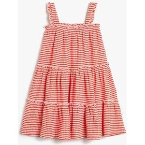 Koton Jurk Midi Checked Strappy Relax Cut meisjesjurk, Rood geruit (05t)