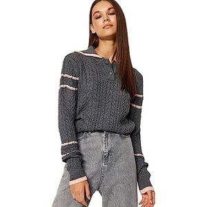 Trendyol Basic gebreide trui met ronde hals regular fit dames sweatshirt (1 stuk), grijs., M