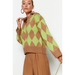 Trendyol Pull en tricot surdimensionné à col polo basique pour femme, camel, L