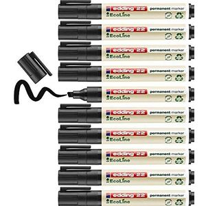 edding EcoLine Permanente markers, zwart, 10 stiften, wigvormige punt 1-5 mm, sneldrogend, water- en veegbestendig, voor karton, kunststof, hout, metaal, universele markers, 22 stuks