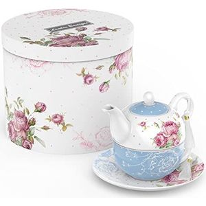 London Boutique Tea for One theepot en schotel, porselein, vintage bloemenpatroon, 350 m, blauw