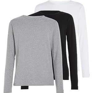Tommy Hilfiger 3P L T-shirt L/S heren, Veelkleurig (Zwart Wit Grijs Heather Grey)