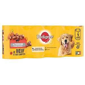 Pedigree Maaltijd voor honden – container van terrine met rundvlees en wortelen voor volwassen honden – 4 x 400 g