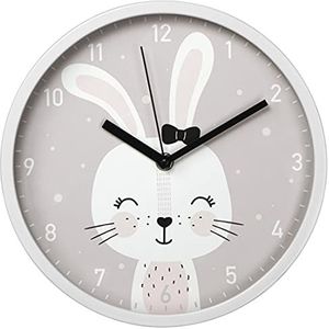 Hama kinderwandklok ""Lovely Bunny"" zonder tikken (ronde kwartsklok voor kinderen met konijnenmotief, werkt op batterijen met secondewijzer voor kinderkamer, ideaal als leerhorloge, diameter 25 cm) wit