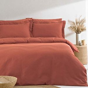 The Linen Yard Beddengoedset met dekbedovertrek van klei, kingsize-bed, rood