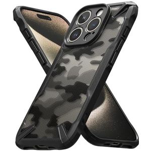 Ringke Fusion-X Hoesje compatibel met iPhone 15 Pro Max 6,7 inch [militaire kwaliteit] geavanceerde bescherming PC TPU bumper telefoon cover - camouflage zwart