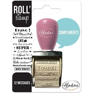 Aladine - Roll' Stamp Compliments - stempel met scrollwiel - 12 stempelberichten - ideaal voor Bullet Journal, scrapbooking