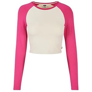 Urban Classics Dames Organic Cropped Retro Baseball Longsleeve T-Shirt Dames, Witzand/hibiscus roze