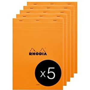 RHODIA 18600C – notitieblok, nr. 18, oranje – A4, gelinieerd, 80 afneembare vellen, wit papier, 80 g/m², omslag van gecoate kaart, 5 blokken