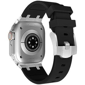 Vloeibare siliconen rubberen horlogeband voor Apple Watch Ultra 2 SE 2 49 mm 45 mm 44 mm 42 mm 41 mm 40 mm 38 mm zachte sport reservearmband metalen adapter voor iWatch Series 9 8 7 6 5 4, Roestvrij