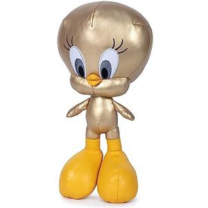 Famosa Softies - Pluche dier Piolin 100e verjaardag Warner Borstel in de kleur goud en zilver, Tweety van de Looney Tunes, 35 cm, zachte textuur, voor jongens en meisjes van alle leeftijden