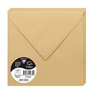 Clairefontaine 5463C – verpakking met 20 enveloppen, met rubber, vierkant formaat, 16,5 x 16,5 cm, 120 g/m², kleur karamel, uitnodigingen voor gebeurtenissen en matching, pollenserie: premium papier, glad