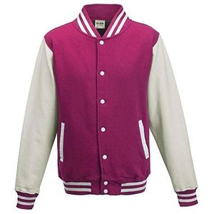 Just Hoods Varsity Jacket Collegejack, uniseks, hot pink/wit, S