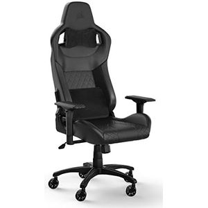Corsair T1 RACE (2023) Gamingstoel, geïnspireerd op autosporten, bekleding van synthetisch leer, stalen frame, 4D-armleuningen, zeer verstelbaar, zwart