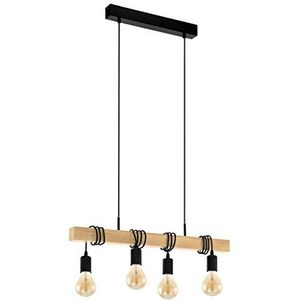 EGLO pendelarmatuur TOWNSHEND hout vintage, hanglamp eetkamer, pendellamp 4 lichtbronnen, rustieke retro lamp in industrieel design met E27 fitting, hanglamp zwart, bruin