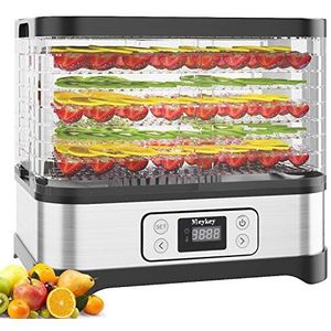 Nictemaw Mini déshydrateur automatique en acier inoxydable avec 8 compartiments, déshydrateur avec régulateur de température, 400 W, 35-70 °C, minuterie 72 h pour légumes, fruits et viande, argent