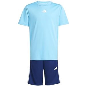 adidas Unisex Kids Training Essentials 3-STRIPES T-SHIRT SET, helder cyaan/wit, 9-10 jaar