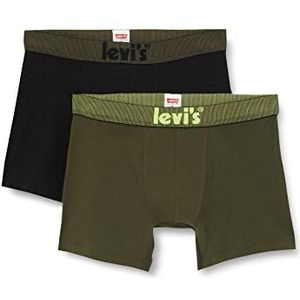 Levi's Boxershorts voor heren, van biologisch katoen, verpakt per 2 stuks, kaki/neongeel