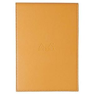 Rhodia - Ref 218168C - notitieblok met omslag (60 vellen) - DIN A5, superfijn perkament 80 g/m², kunstlederen omslag, penlus en kaartenvak, gelinieerd - oranje