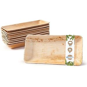 GREENBOX Lot de 25 bols à collation - Jetables bio - Rectangulaires - 125 ml, 13,5 x 8 cm - Vaisselle de fête compostable et biodégradable - Feuilles de palmier - Vaisselle jetable pour amuse-bouches,