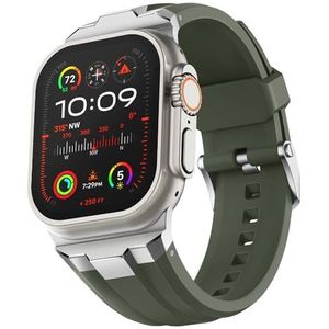 Suitisbest compatibel met Apple Watch Ultra 2/Ultra 49 mm, Series 9/8/7 45 mm, Series SE/6/5/4 44 mm en Series 3/2/1 42 mm, legergroen (zilver metaal)