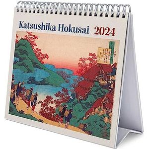 Grupo Erik - Bureaukalender 2024, Japanse kunst, Hokusai | 20 x 18 cm, maandkalender in het Frans | met harde standaard, officieel gelicentieerd product, FSC-gecertificeerd