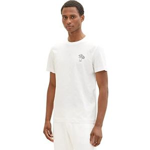 TOM TAILOR 1036374 T-shirt met palmbomen voor heren, 1 stuk, 10332 - Off White