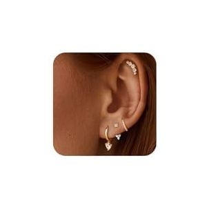 Morfetto 4 paar hypoallergene 14K vergulde oorbellen voor vrouwen - delicate nagels, huggie creolen, kleine oorbellen voor meerdere piercings en kraakbeen, Roestvrij staal, Geen edelsteen