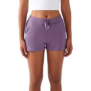 LOS OJOS Korte sportbroek voor dames, trainingsshorts voor dames, korte sportbroek met zakken voor yoga, wandelen, hardlopen en casual dressing, Paars.
