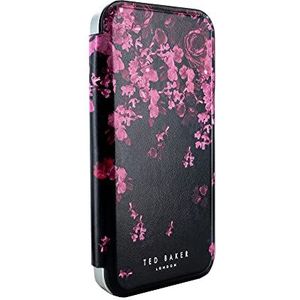 Ted Baker ANEMOY Folioblad Spiegel Zwart Bloem Grens Telefoonhoes Voor iPhone 13/14 Case Zilver