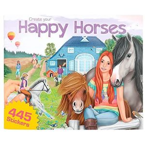 Depesche 12502 Create Your Happy Horses-boek, 24 pagina's om mooie paardenwerelden te maken, kleurboek met 6 stickervellen, meerkleurig