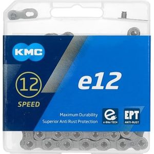 KMC E-12EPT fietsketting, 12 versnellingen, 1/2 inch x 11/128 inch, 130 schakels, zilver