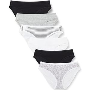 Amazon Essentials Set van 6 katoenen bikinibroekjes voor dames (verkrijgbaar in grote maten), meerkleurig, gestippeld/strepen, maat L