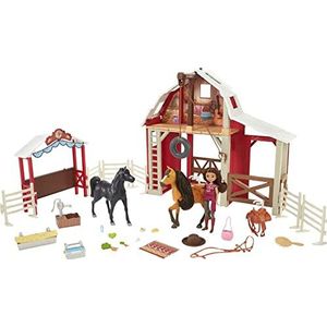 Spirit : The Indomptable, Lucky & Spirit Deluxe ruitercentrum set met Lucky pop, 2 paardenfiguren, stal, paddock en accessoires, kinderspeelgoed, HDK57