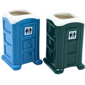 Dekohelden24 Set van 2 borrelbekers voor mobiel toilet - Blauw en groen - Afmetingen per beker (l x b x h): 4,4 x 4,8 x 7,2 cm - Inhoud: 60 ml - shotbeker 7 cm