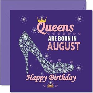 Verjaardagskaarten voor vrouwen, Queens Are Born In augustus, verjaardagskaarten voor vrouw, vriendin, moeder, dochter, zus, oma, tante, vriendin, 145 mm x 145 mm, grappige wenskaarten, cadeau-idee