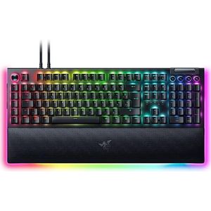 Razer BlackWidow V4 Pro (gele schakelaars) - mechanisch gamingtoetsenbord (stille mechanische schakelaars, wiel, 8 speciale macrotoetsen, polssteun van kunstleer, RGB Chroma) toetsenbord FR | zwart