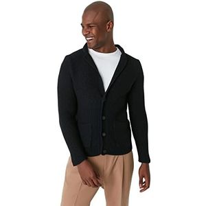 Trendyol Trendyol Heren Plus Size Slim Standaard Reverskraag Gebreid Vest Heren Sweater (1 stuk), zwart.