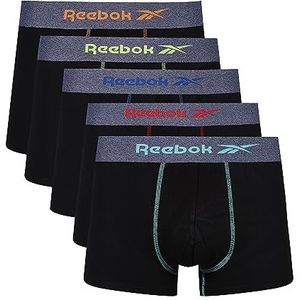 Reebok Reebok boxershorts voor heren, 5 stuks, zwart met gekleurde nylon riem en vochtregulering, boxershorts voor heren, Zwart met houtskool